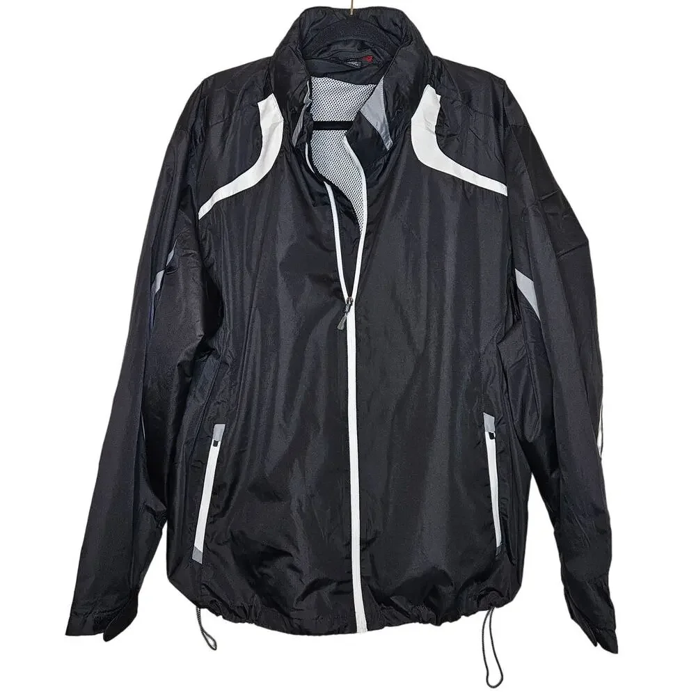 North End Sport Rain jacket black white hooded lightweight coat sz XXl